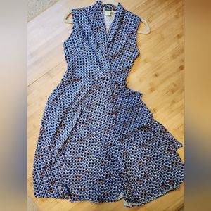 Karina sleeveless Ruby faux wrap dress, M/L, blue shades pattern
